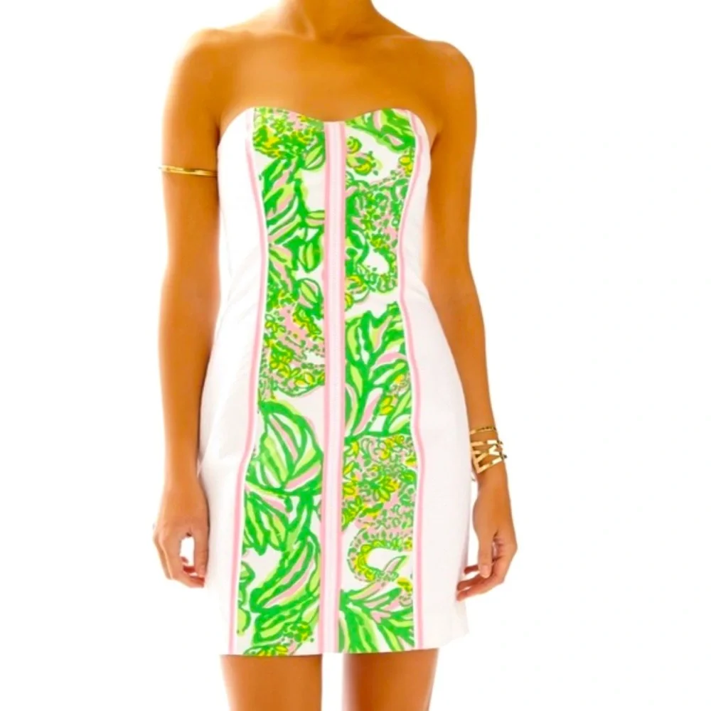 LILLY PULITZER Seeing Pink Elephants Strapless Angela Dress - Picture 2 of 10